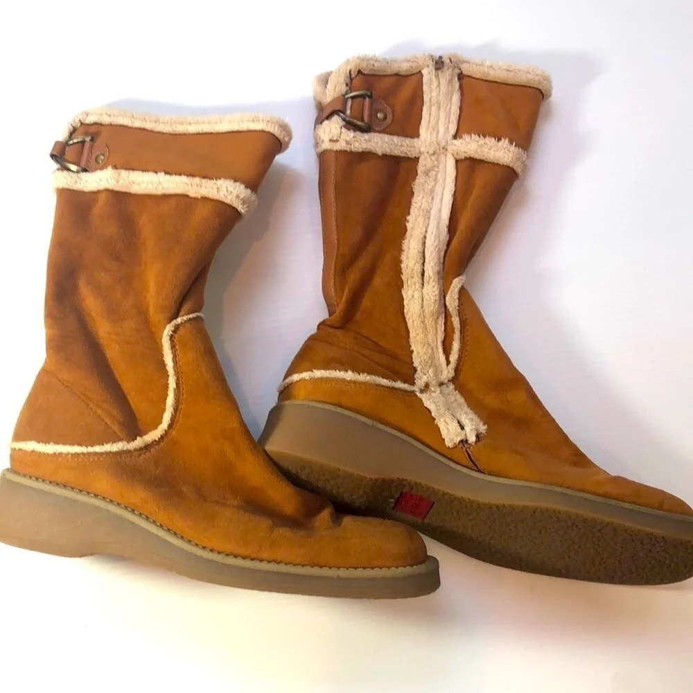 FRANCO SARTO FLEECE LINED WARM SIDE ZIP TAN SUEDE WINTER BOOTS WOMEN'S SIZE 8